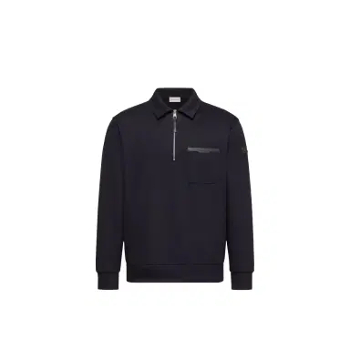 Moncler Leather Logo Cotton Blend Half-zipper Sweatshirt | Thumbnail 1 Moncler Leather Logo Cotton Blend Half-zipper Sweatshirt | Thumbnail 1