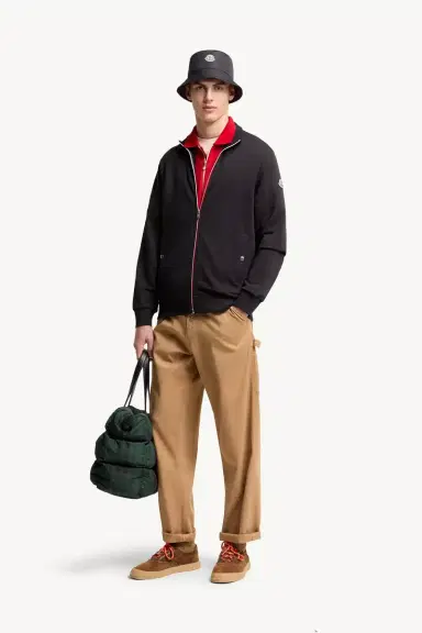 Moncler Tricolor-trimmed Cotton Zip-up Sweatshirt | Thumbnail 3 Moncler Tricolor-trimmed Cotton Zip-up Sweatshirt | Thumbnail 3