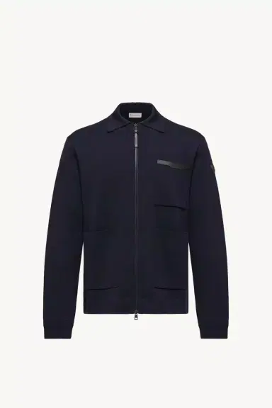 Moncler Leather Logo Wool Zip-up Cardigan | Thumbnail 2 Moncler Leather Logo Wool Zip-up Cardigan | Thumbnail 2