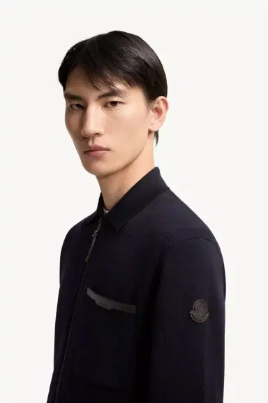 Moncler Leather Logo Wool Zip-up Cardigan | Thumbnail 4 Moncler Leather Logo Wool Zip-up Cardigan | Thumbnail 4