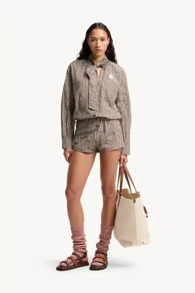 Moncler Vichy Romper With Bow | Thumbnail 3 Moncler Vichy Romper With Bow | Thumbnail 3