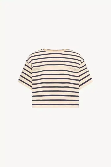 Moncler Macramé-trimmed Striped Cotton T-shirt | Thumbnail 2 Moncler Macramé-trimmed Striped Cotton T-shirt | Thumbnail 2