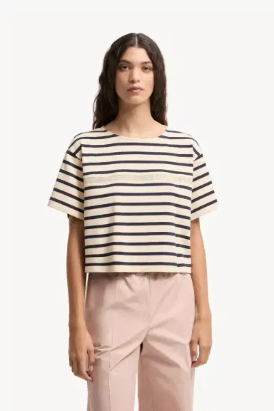 Moncler Macramé-trimmed Striped Cotton T-shirt | Thumbnail 5 Moncler Macramé-trimmed Striped Cotton T-shirt | Thumbnail 5