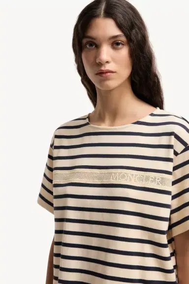 Moncler Macramé-trimmed Striped Cotton T-shirt | Thumbnail 7 Moncler Macramé-trimmed Striped Cotton T-shirt | Thumbnail 7