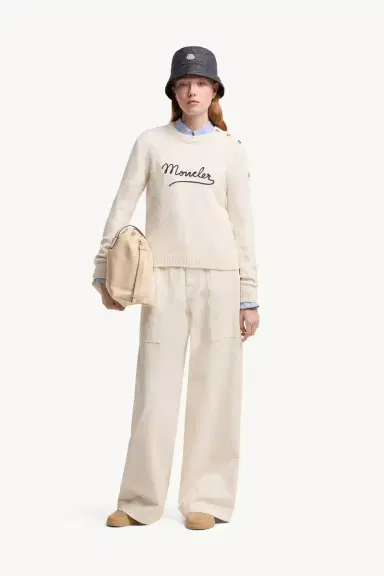 Moncler Embroidered Logo Cotton Blend Sweater | Thumbnail 3 Moncler Embroidered Logo Cotton Blend Sweater | Thumbnail 3
