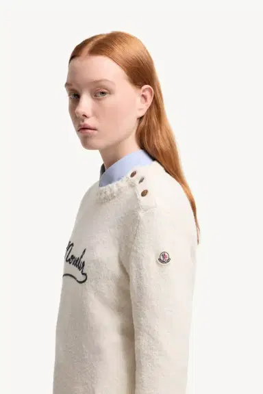 Moncler Embroidered Logo Cotton Blend Sweater | Thumbnail 4 Moncler Embroidered Logo Cotton Blend Sweater | Thumbnail 4