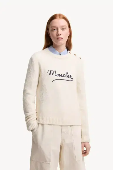Moncler Embroidered Logo Cotton Blend Sweater | Thumbnail 5 Moncler Embroidered Logo Cotton Blend Sweater | Thumbnail 5