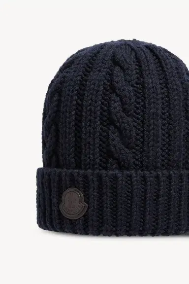 Moncler Leather Logo Wool Beanie | Thumbnail 4 Moncler Leather Logo Wool Beanie | Thumbnail 4
