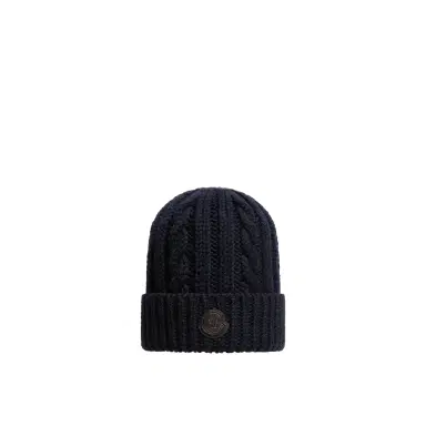 Moncler Leather Logo Wool Beanie | Thumbnail 1 Moncler Leather Logo Wool Beanie | Thumbnail 1