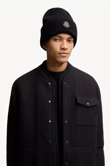 Moncler Leather Logo Cashmere Beanie | Thumbnail 3 Moncler Leather Logo Cashmere Beanie | Thumbnail 3