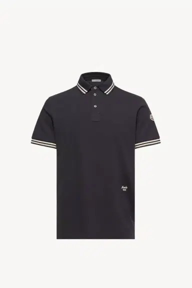 Moncler Striped Trim Cotton Piquet Polo Shirt | Thumbnail 2 Moncler Striped Trim Cotton Piquet Polo Shirt | Thumbnail 2