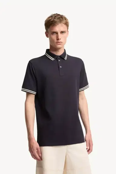 Moncler Striped Trim Cotton Piquet Polo Shirt | Thumbnail 5 Moncler Striped Trim Cotton Piquet Polo Shirt | Thumbnail 5