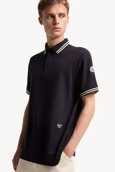 Moncler Striped Trim Cotton Piquet Polo Shirt | Thumbnail 7 Moncler Striped Trim Cotton Piquet Polo Shirt | Thumbnail 7