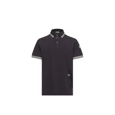 Moncler Striped Trim Cotton Piquet Polo Shirt | Thumbnail 1 Moncler Striped Trim Cotton Piquet Polo Shirt | Thumbnail 1