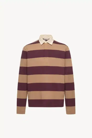 Moncler Striped Cotton Long Sleeve Polo Shirt | Thumbnail 2 Moncler Striped Cotton Long Sleeve Polo Shirt | Thumbnail 2