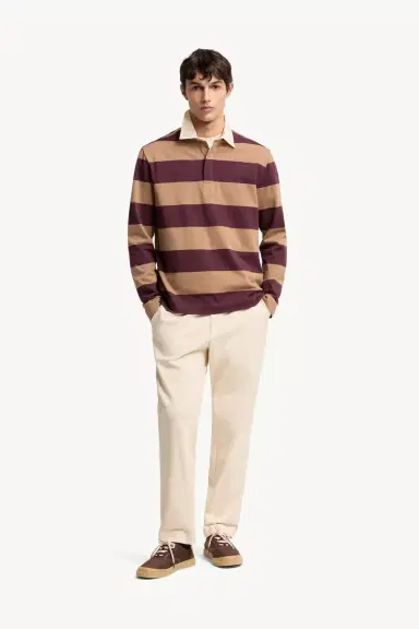 Moncler Striped Cotton Long Sleeve Polo Shirt | Thumbnail 3 Moncler Striped Cotton Long Sleeve Polo Shirt | Thumbnail 3