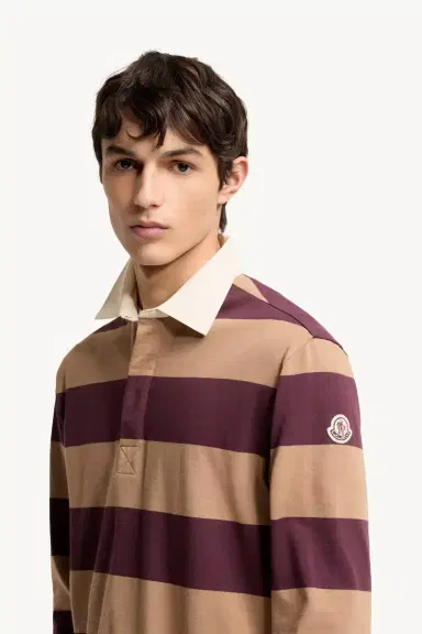 Moncler Striped Cotton Long Sleeve Polo Shirt | Thumbnail 4 Moncler Striped Cotton Long Sleeve Polo Shirt | Thumbnail 4