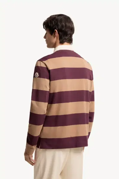 Moncler Striped Cotton Long Sleeve Polo Shirt | Thumbnail 6 Moncler Striped Cotton Long Sleeve Polo Shirt | Thumbnail 6