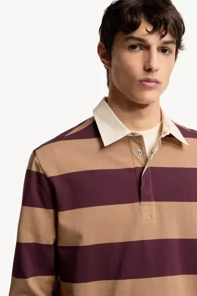Moncler Striped Cotton Long Sleeve Polo Shirt | Thumbnail 7 Moncler Striped Cotton Long Sleeve Polo Shirt | Thumbnail 7