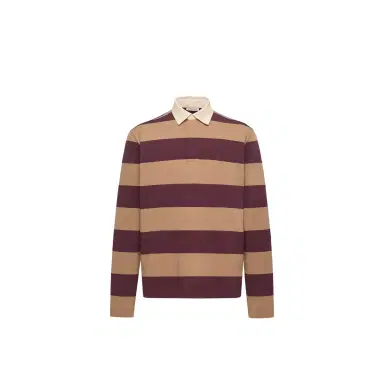 Moncler Striped Cotton Long Sleeve Polo Shirt | Thumbnail 1 Moncler Striped Cotton Long Sleeve Polo Shirt | Thumbnail 1
