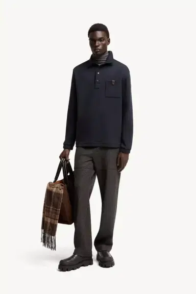 Moncler Cotton Long Sleeve Polo Shirt | Thumbnail 3 Moncler Cotton Long Sleeve Polo Shirt | Thumbnail 3