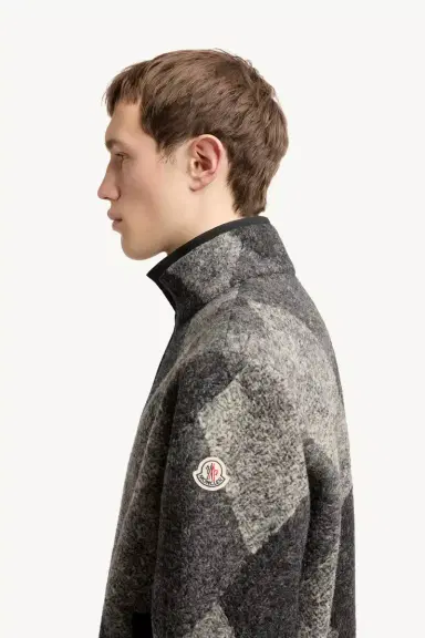 Moncler Diamond Pattern Wool Blend Zip-up Cardigan | Thumbnail 4 Moncler Diamond Pattern Wool Blend Zip-up Cardigan | Thumbnail 4