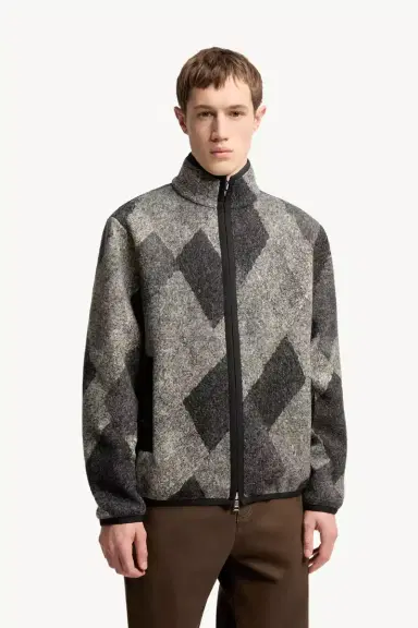 Moncler Diamond Pattern Wool Blend Zip-up Cardigan | Thumbnail 5 Moncler Diamond Pattern Wool Blend Zip-up Cardigan | Thumbnail 5