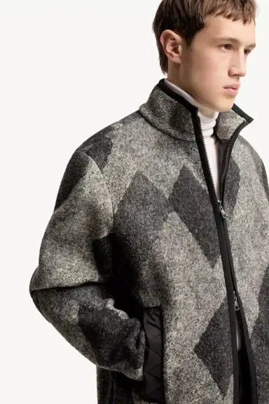 Moncler Diamond Pattern Wool Blend Zip-up Cardigan | Thumbnail 7 Moncler Diamond Pattern Wool Blend Zip-up Cardigan | Thumbnail 7