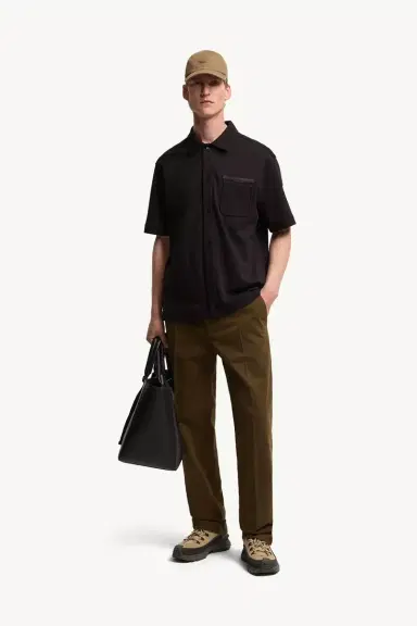 Moncler Leather Logo Cotton Short Sleeve Shirt | Thumbnail 3 Moncler Leather Logo Cotton Short Sleeve Shirt | Thumbnail 3