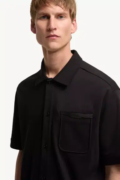 Moncler Leather Logo Cotton Short Sleeve Shirt | Thumbnail 7 Moncler Leather Logo Cotton Short Sleeve Shirt | Thumbnail 7