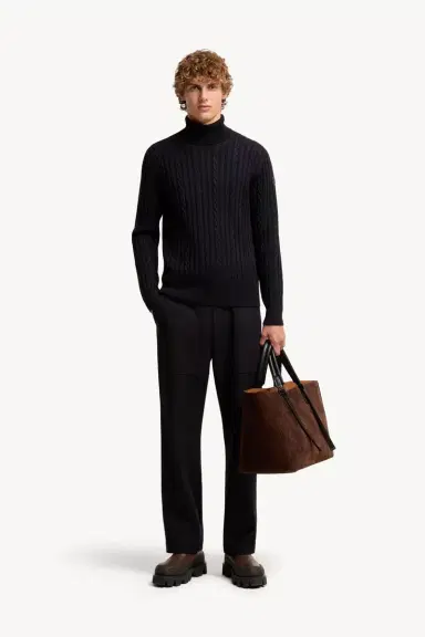 Moncler Leather Logo Wool Sweater | Thumbnail 3 Moncler Leather Logo Wool Sweater | Thumbnail 3