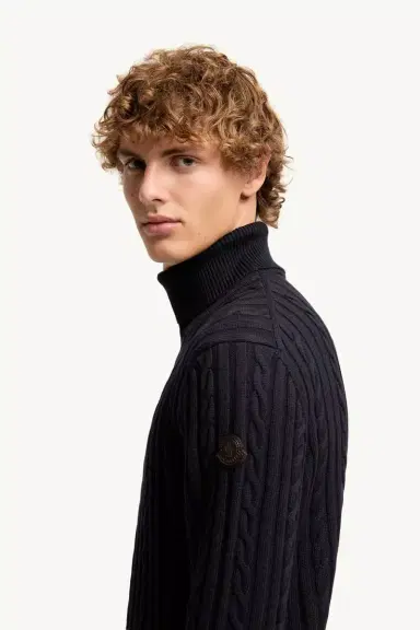 Moncler Leather Logo Wool Sweater | Thumbnail 4 Moncler Leather Logo Wool Sweater | Thumbnail 4