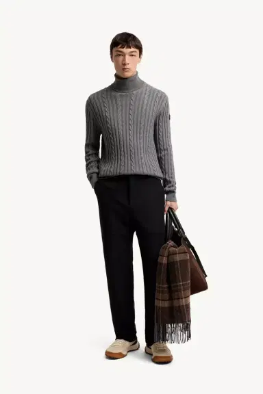 Moncler Leather Logo Wool Sweater | Thumbnail 3 Moncler Leather Logo Wool Sweater | Thumbnail 3