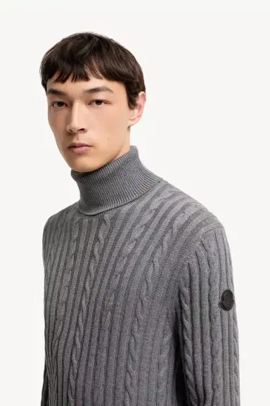 Moncler Leather Logo Wool Sweater | Thumbnail 4 Moncler Leather Logo Wool Sweater | Thumbnail 4