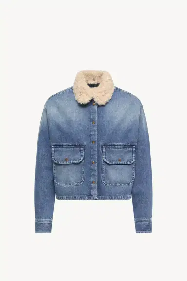 Moncler Teddy Trim Denim Shirt Jacket | Thumbnail 2 Moncler Teddy Trim Denim Shirt Jacket | Thumbnail 2