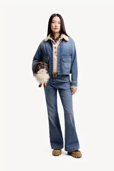 Moncler Teddy Trim Denim Shirt Jacket | Thumbnail 3 Moncler Teddy Trim Denim Shirt Jacket | Thumbnail 3