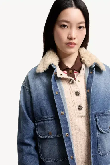 Moncler Teddy Trim Denim Shirt Jacket | Thumbnail 8 Moncler Teddy Trim Denim Shirt Jacket | Thumbnail 8