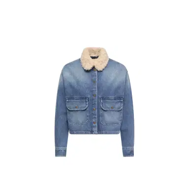Moncler Teddy Trim Denim Shirt Jacket | Thumbnail 1 Moncler Teddy Trim Denim Shirt Jacket | Thumbnail 1