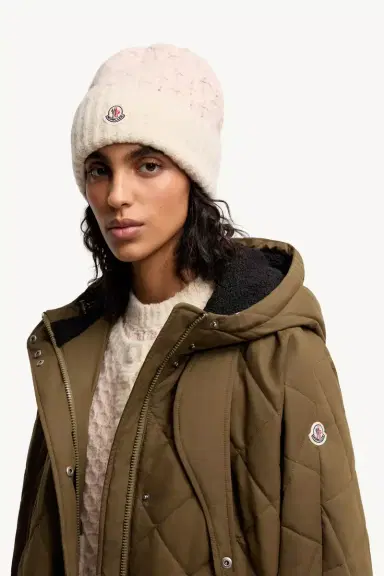 Moncler Mouliné Cable Wool Blend Beanie | Thumbnail 3 Moncler Mouliné Cable Wool Blend Beanie | Thumbnail 3