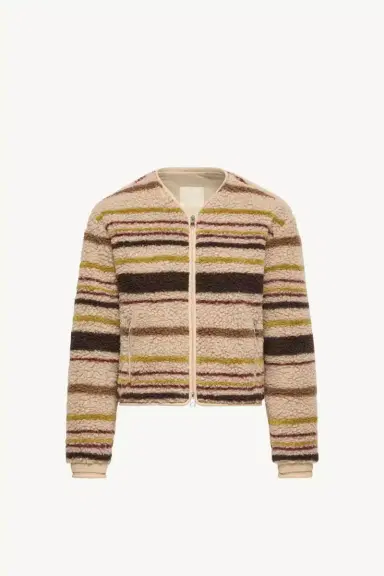 Moncler Striped Teddy Zip-up Cardigan | Thumbnail 2 Moncler Striped Teddy Zip-up Cardigan | Thumbnail 2