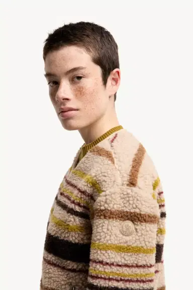 Moncler Striped Teddy Zip-up Cardigan | Thumbnail 4 Moncler Striped Teddy Zip-up Cardigan | Thumbnail 4