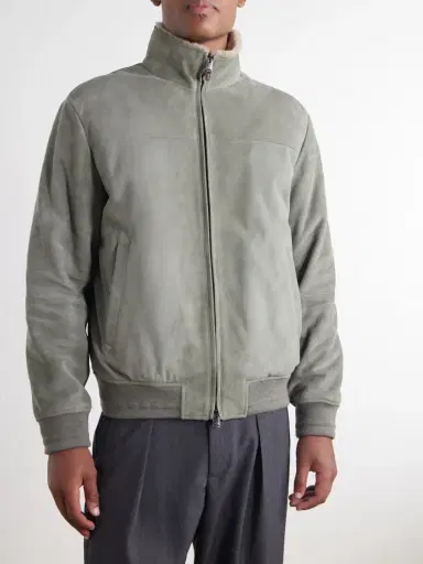 Canali Padded Shearling-Trimmed Suede Bomber Jacket - Men | Thumbnail 3 Canali Padded Shearling-Trimmed Suede Bomber Jacket - Men | Thumbnail 3