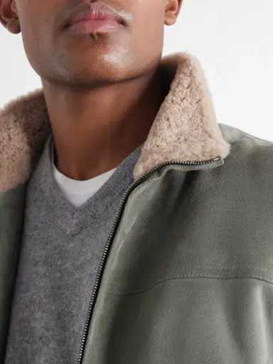 Canali Padded Shearling-Trimmed Suede Bomber Jacket - Men | Thumbnail 5 Canali Padded Shearling-Trimmed Suede Bomber Jacket - Men | Thumbnail 5