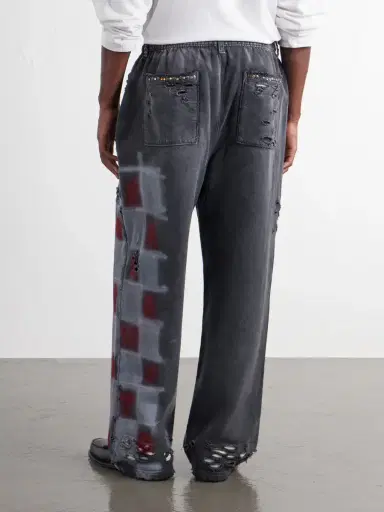 Satoshi Nakamoto Get What I Want Distressed Embellished Printed Sweatpants - Men | Thumbnail 4 Satoshi Nakamoto Get What I Want Distressed Embellished Printed Sweatpants - Men | Thumbnail 4
