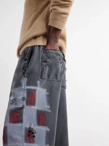 Satoshi Nakamoto Get What I Want Distressed Embellished Printed Sweatpants - Men | Thumbnail 5 Satoshi Nakamoto Get What I Want Distressed Embellished Printed Sweatpants - Men | Thumbnail 5