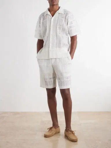 Homme Plissé Issey Miyake Straight-Leg Pleated Lace Grid Mesh Shorts - Men | Thumbnail 2 Homme Plissé Issey Miyake Straight-Leg Pleated Lace Grid Mesh Shorts - Men | Thumbnail 2