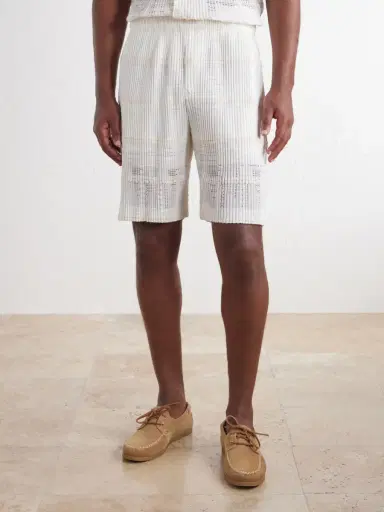 Homme Plissé Issey Miyake Straight-Leg Pleated Lace Grid Mesh Shorts - Men | Thumbnail 3 Homme Plissé Issey Miyake Straight-Leg Pleated Lace Grid Mesh Shorts - Men | Thumbnail 3