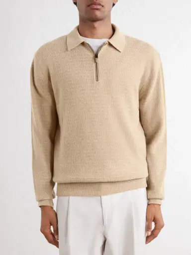 Canali Mock-Rib Wool and Cashmere-Blend Half-Zip Polo Shirt - Men | Thumbnail 3 Canali Mock-Rib Wool and Cashmere-Blend Half-Zip Polo Shirt - Men | Thumbnail 3