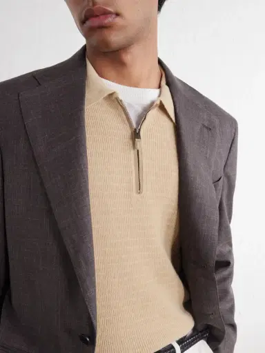 Canali Mock-Rib Wool and Cashmere-Blend Half-Zip Polo Shirt - Men | Thumbnail 5 Canali Mock-Rib Wool and Cashmere-Blend Half-Zip Polo Shirt - Men | Thumbnail 5