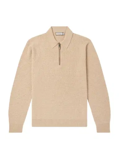 Canali Mock-Rib Wool and Cashmere-Blend Half-Zip Polo Shirt - Men | Thumbnail 1 Canali Mock-Rib Wool and Cashmere-Blend Half-Zip Polo Shirt - Men | Thumbnail 1